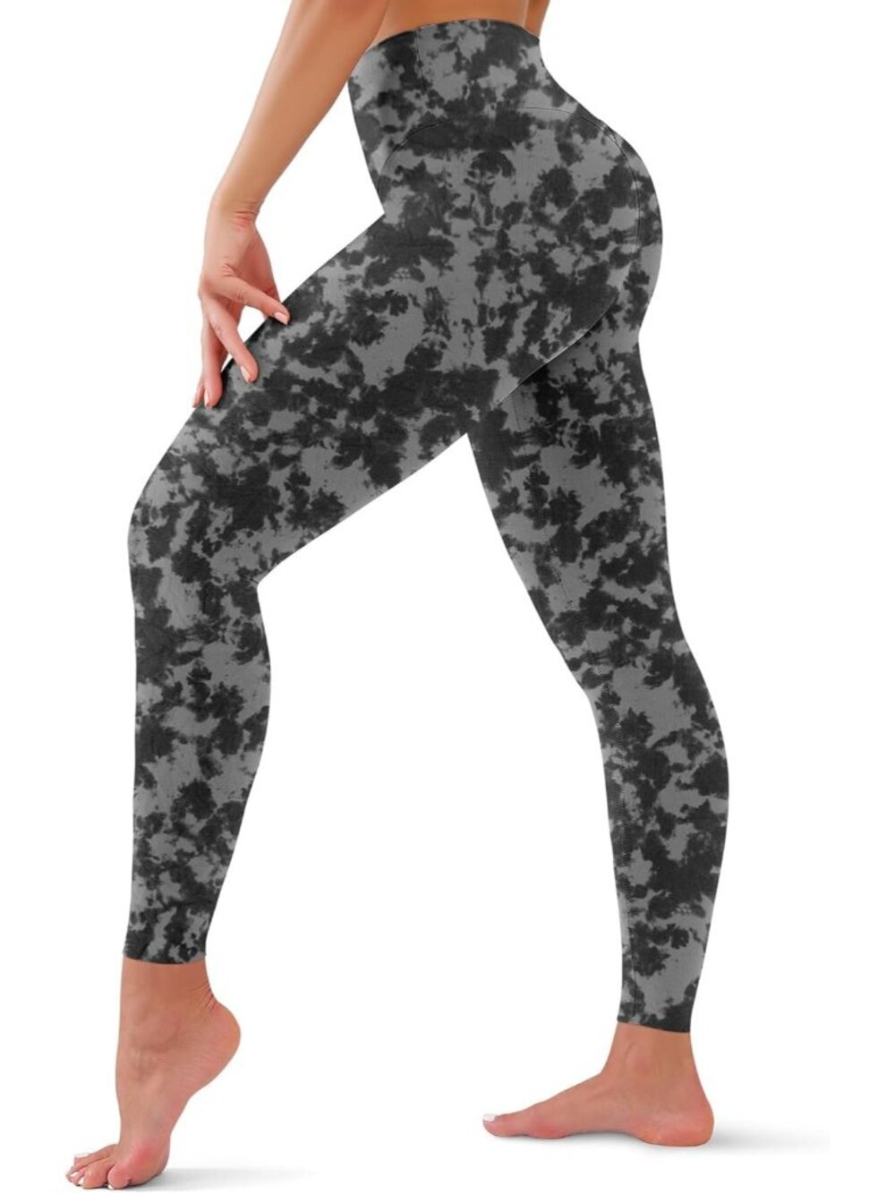 Women's Grey Tie Dye Tummy Control Workout High Waisted Imported Yoga Leggings